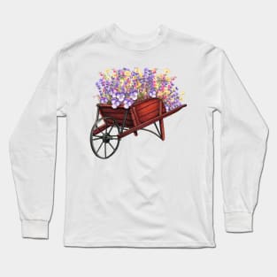 BEAUTIFUL BUNCHES OF VIOLET AND YELLOW SPRING FLOWERS IN WHEELBARROW Long Sleeve T-Shirt